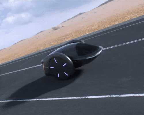 electric car in hoverboard shape comes with two big wheels & doors that open like clamshell