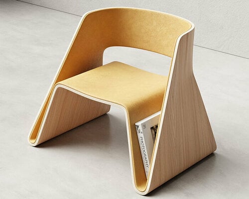 joão teixeira folds plywood like origami for void chair that stores books while seating users